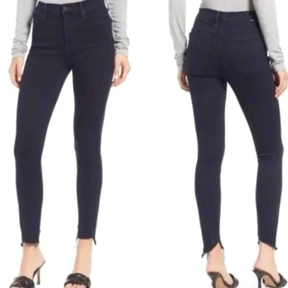 Mother Stunner Zip Two Step Fray Skinny Jean Holding Hands Dark Wash SZ 25